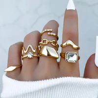 8pcs vintage exquisite zircon chain wavy circle ring set for women bohemia geometric pearl metal ring girl fashion jewelry gifts