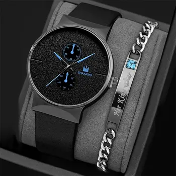 2pcs Set Fashion Mens Sports Watches Man Business Quartz Wristwatch Luxury Men Casual Clock Watch Relogio Masculino 1