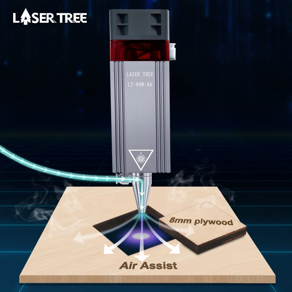 LASER TREE 80W Laser Module with Air Assist 20W 40W Laser Head 450nm Blue Light TTL Smarter Tool for Laser Engraver Wood Cutting