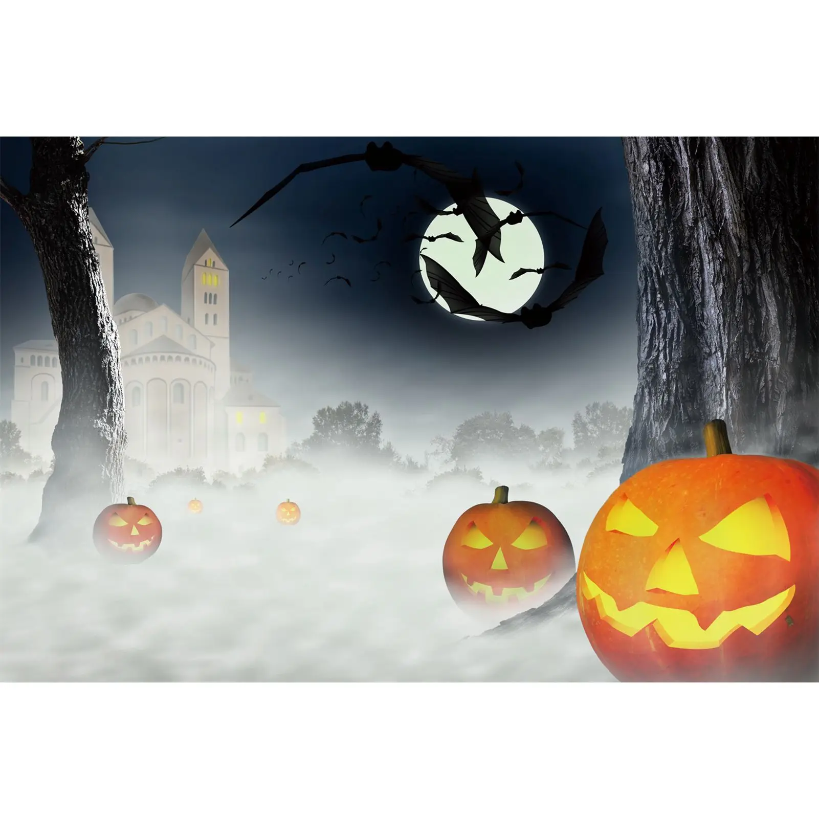 

MOON.QG Photography Backdrop Halloween Pumpkin Lantern Fog Forest Photo Booth Background Custom Children Photoshoot Props