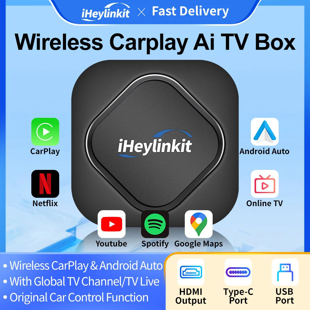

Беспроводной автомобильный адаптер Carplay Box Android 11, Встроенный адаптер для YouTube, Netflix, HDMI выход, USB, для VW Mazda, Toyota, Audi, Ford