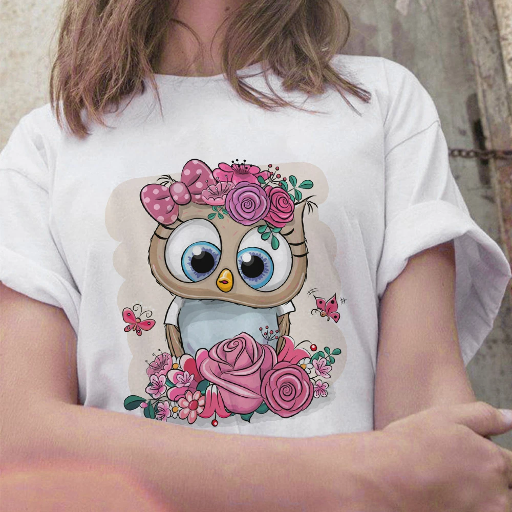 

Women T-shirt Cute Cartoon Owl Printed Ladies Tee Tops Leisure Harajuku O-Neck Fashion tee shirt femme Plus Size XXXL