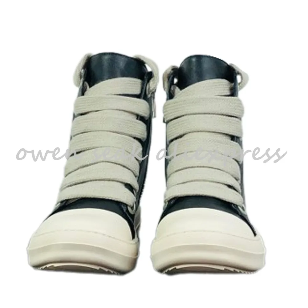 Owen Seak Women High-TOP Shoes Pu Leather Boots Men Canvas Big Lace Up Zip Luxury Trainers High Street Black Red Sneakers