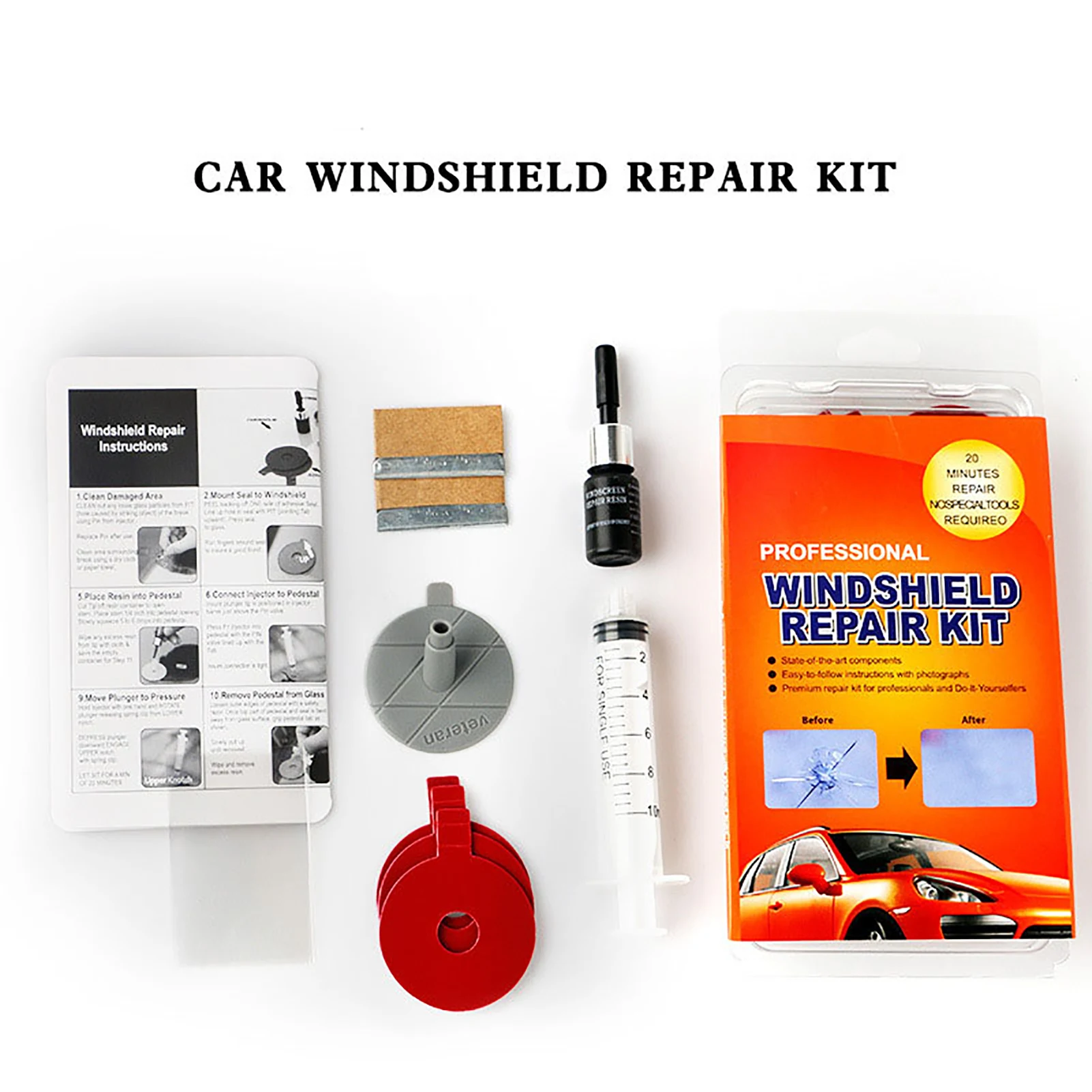 35g Auto Windshield Glass Repair Tool Set Repairing Resin for Windscreen Chip Scratches Bull-Eye Star Shape Half-Moon Cracks