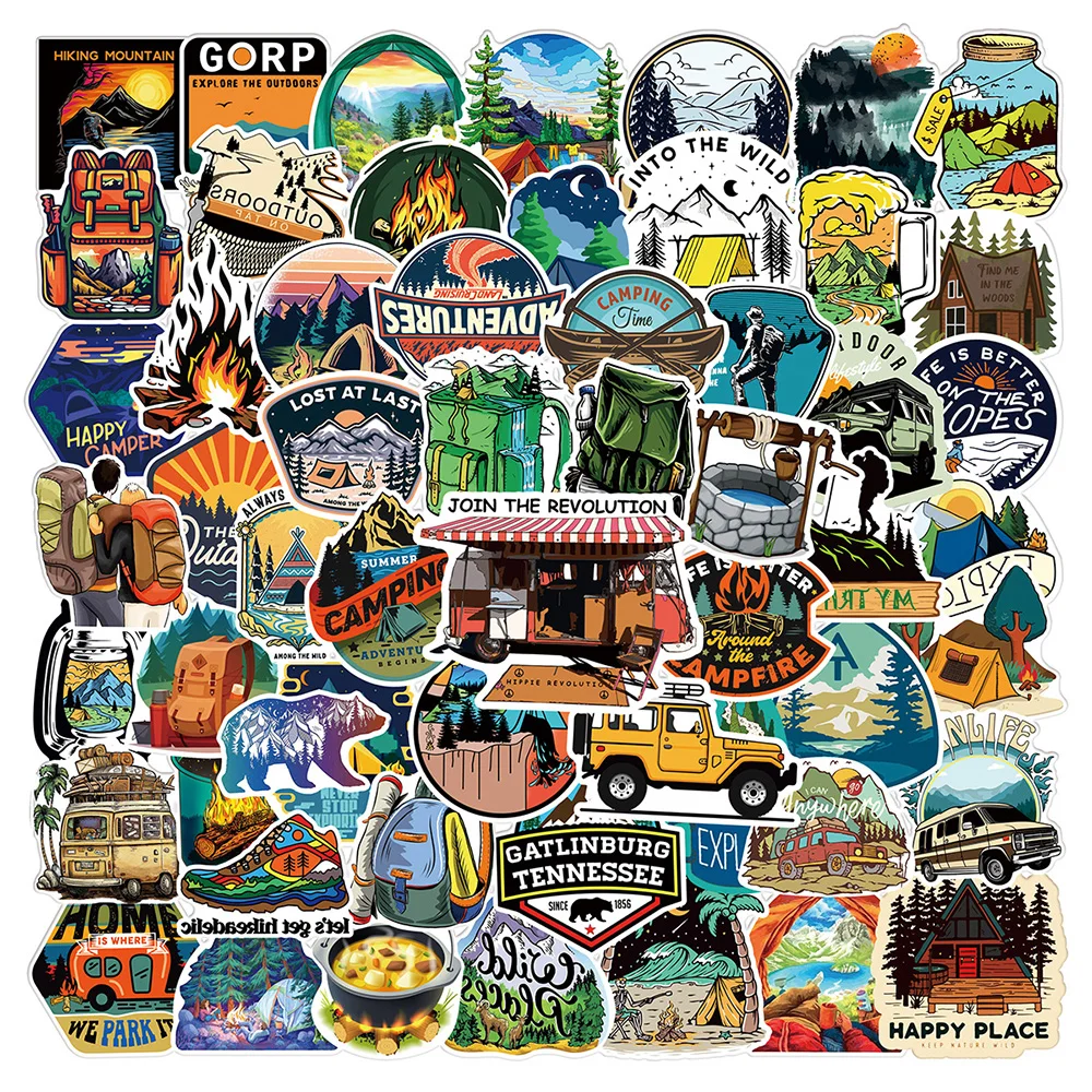 

10/30/50/100pcs Forest Hiking Camping Stickers Decal DIY Water Bottle Phone Laptop Luggage Waterproof Graffiti Stickers for Kids