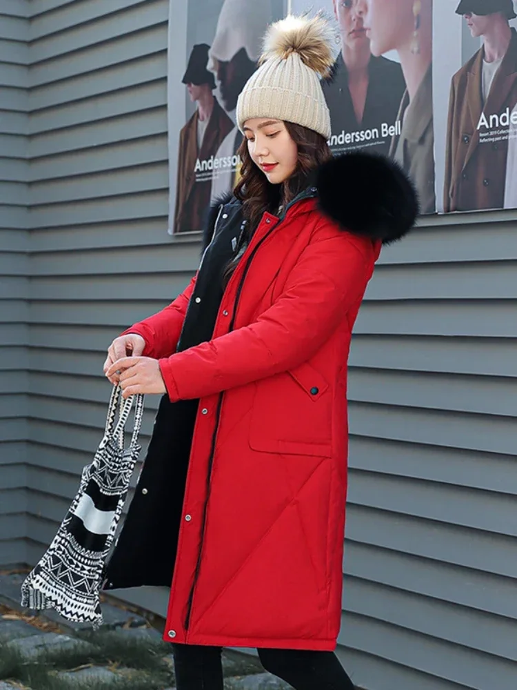 Зимняя модная длинная парка с капюшоном и подкладкой теплый пуховик из хлопка