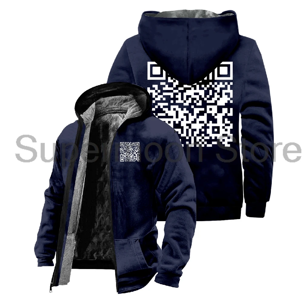 Funny QR Code Fu You Graphic Jacket Parkas Harajuku Long Sleeve Streetwear Women Men Zipper Hoodie Winter Coat