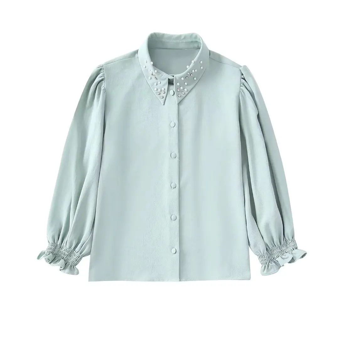 2022 summer new European and American Feng Shui diamond decorative Lapel shirt blouse |