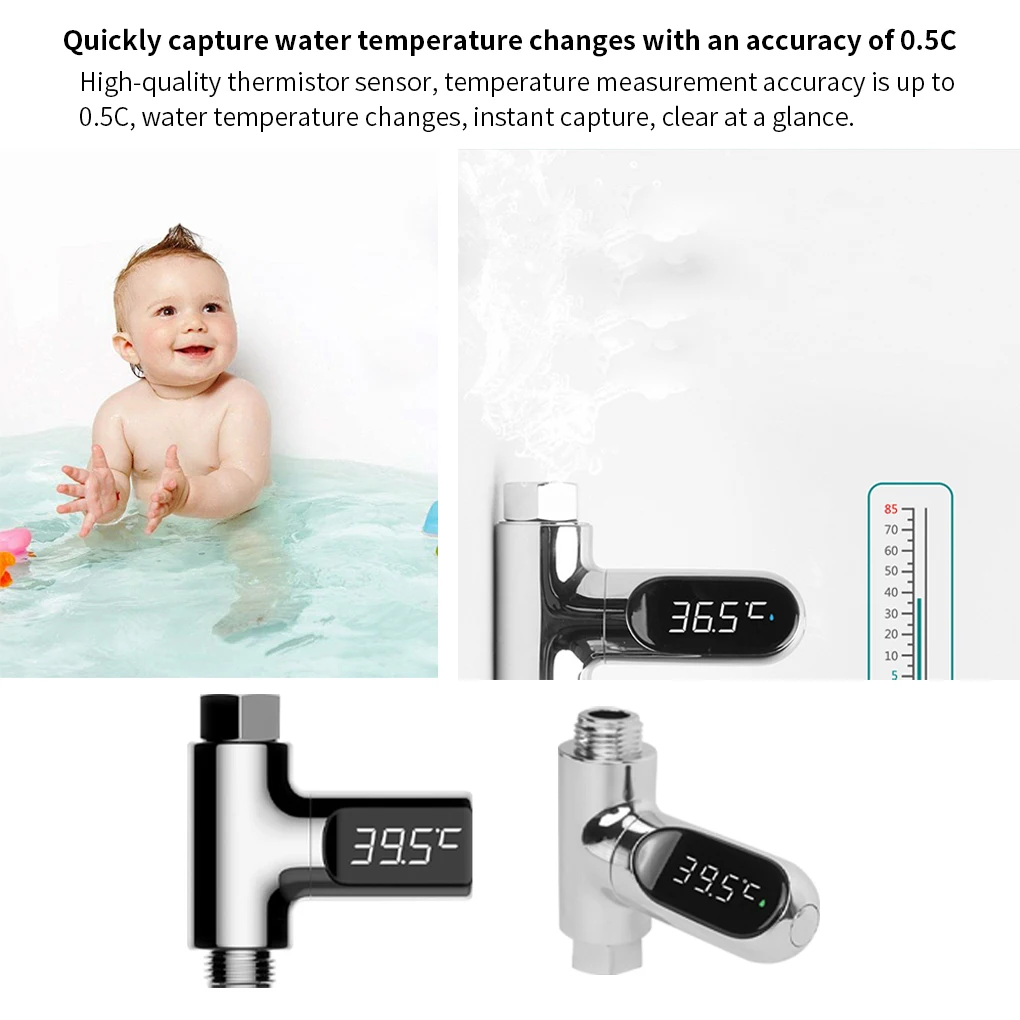 

2pcs Water Shower Thermometer LED Display Home Care Self-Generating Electricity Meter Monitor Baby Celsius Faucets Precise Bath