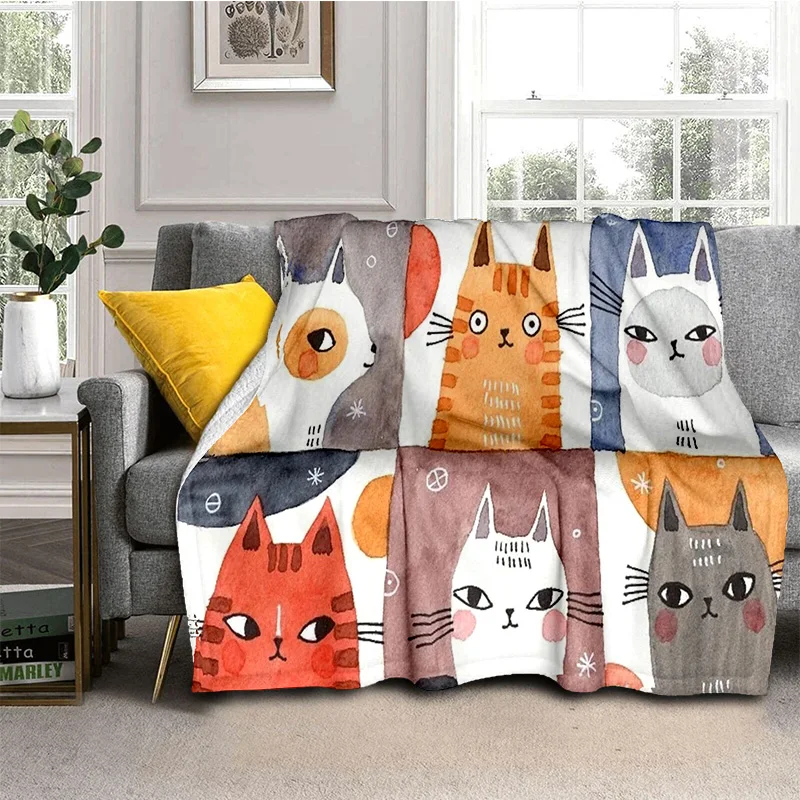 

Cartoon cute cat print blanket super soft Blanket Sofa Bed tin blankets for beds Portable blankets for Travel Home Yoga