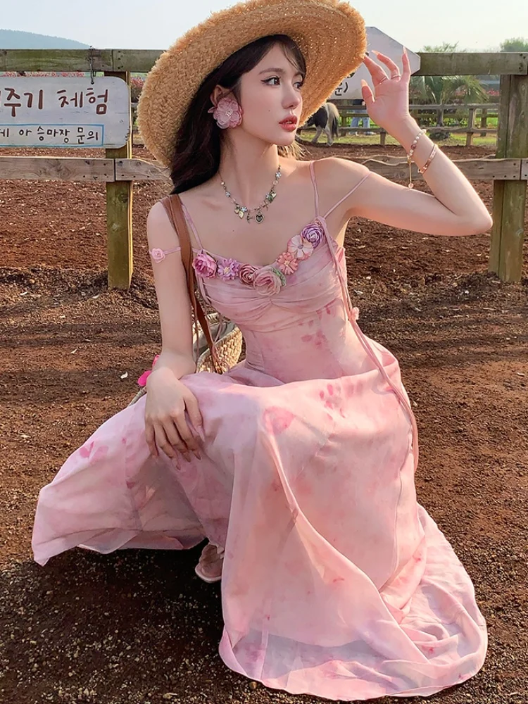 Летнее французское винтажное мини-платье на бретелях-спагетти женские платья с