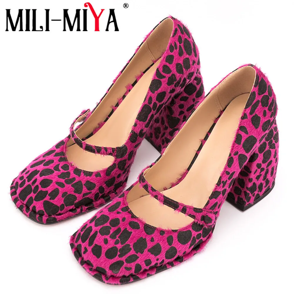 

MILI-MIYA Fashion Polka Dots Mixed Color Women Microfiber Pumps Round Toe Thick Heels Buckle Strap Plus Size 34-45 Handmade