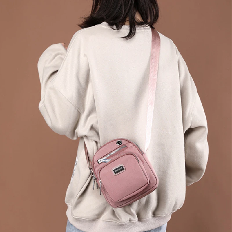 Casual Women Crossbody Bags Waterproof Nylon Handbags Pure Color Fashion Zipper Shoulder Bag Multifunction Female Handbag Purse