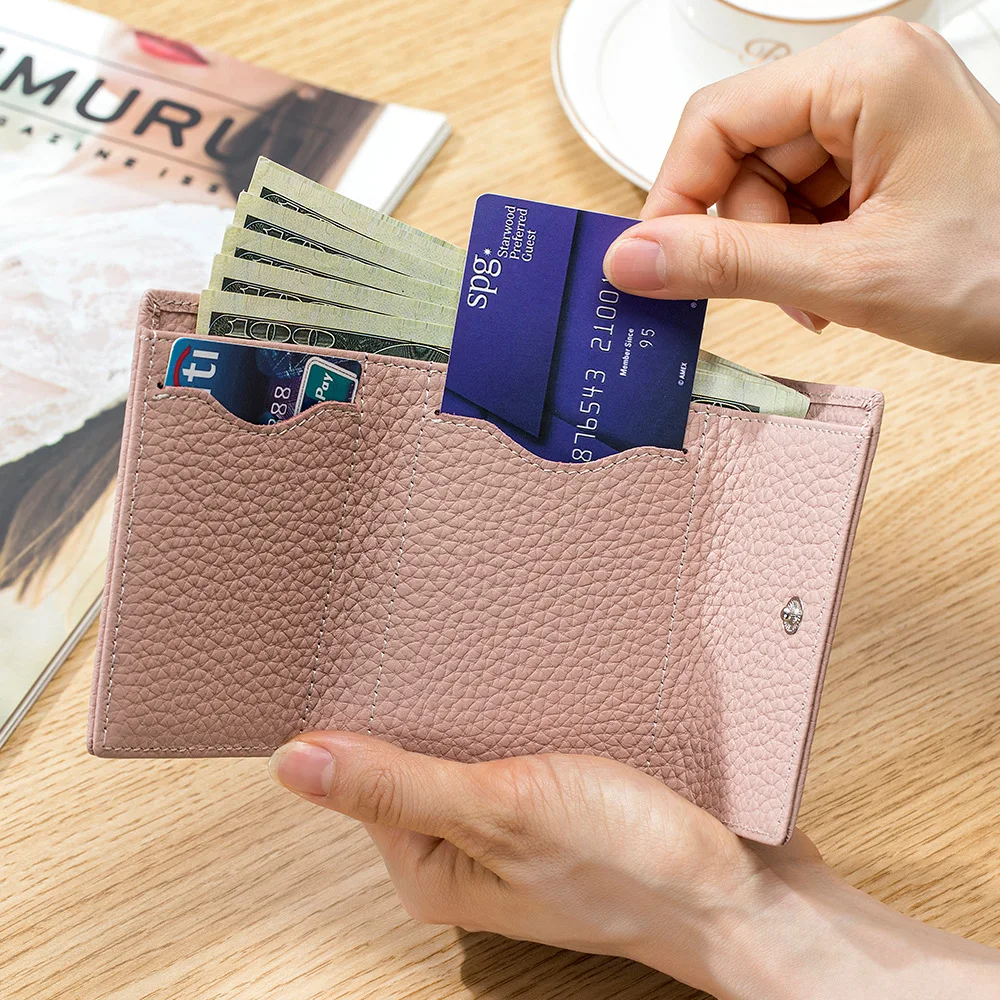 Fashion Brand Genuine Leather Women Short Wallet Functional Trifold Coin Purse Money Bags Female Chic Small Multi Card Holders