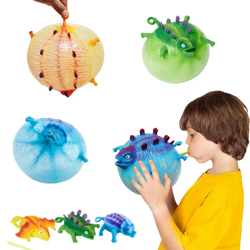 

12pcs Explosions Creative New Strange Toy TPR Can Blow Animals Vent Toys Inflatable Dinosaur Bobo Ball