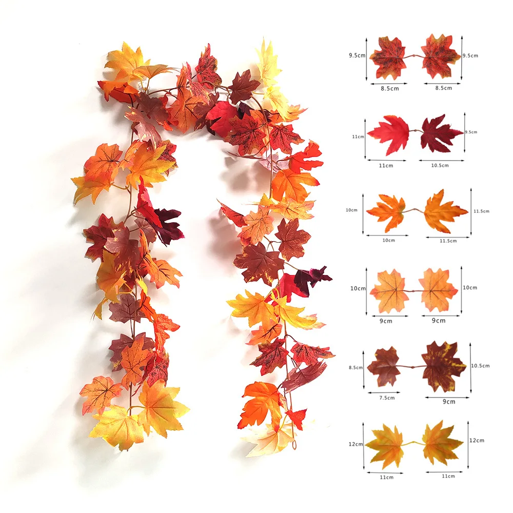 

1.75m Red Maple Leaf Artificial Rattan Garland Outdoor Hanging Vines Artificial Leaf Vine Autumn Thanksgiving Festival Home Deco