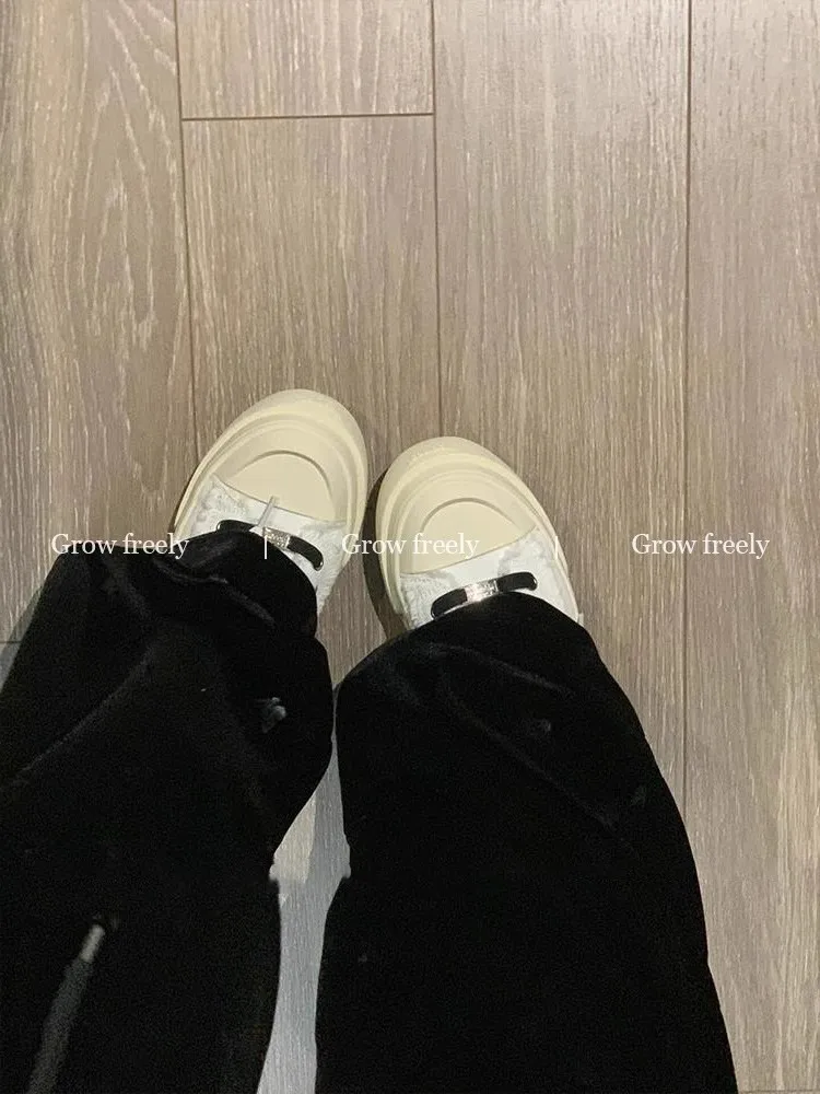 Plus Size w Freely Black Print Velvet Casual Pants Women Autumn and Winter Fleece-lined High Waist Slimming Straight