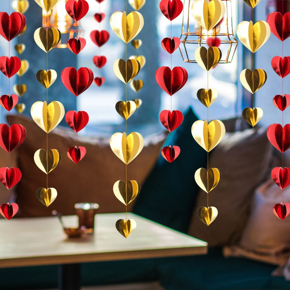 

3D Heart Garland Gold Red Love Heart Banner Streamer Wedding Birthday Party Decoration Bridal Shower Bachelorette Party Supplies