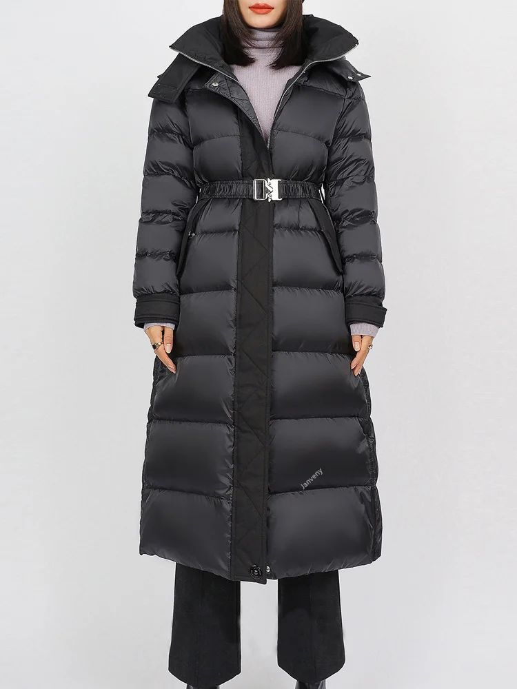 

Women's X-Long Puffer Down Jacket Hooded Female 2022 Winter New Loose Long Warm Down Coat Slim Feather Parkas Outwear Clothing