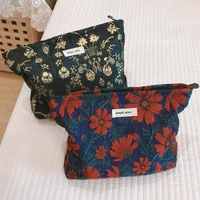 retro floral womens cosmetic bag cotton cloth makeup bags travel toiletry bag organizer for cosmetics beauty case pencil cases