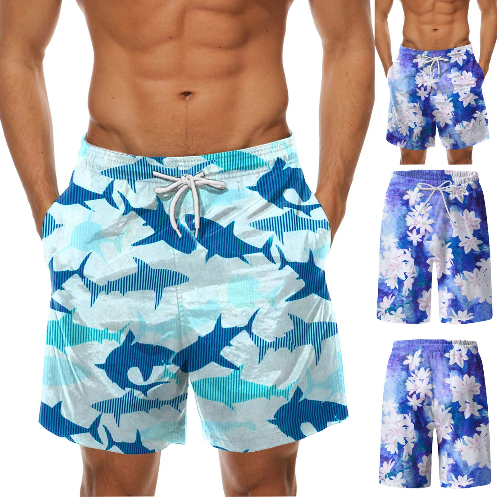 

Mens Spring Summer Casual Shorts Pants Printed Sports Beach Pants With Pockets Board Swim Trunks Men