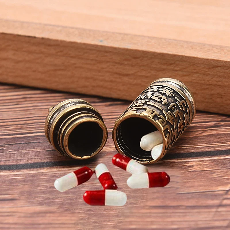 

Hollow Brass Buddha Sutra Cylinder Pendant Keychain Necklace Jewelry Pill Box