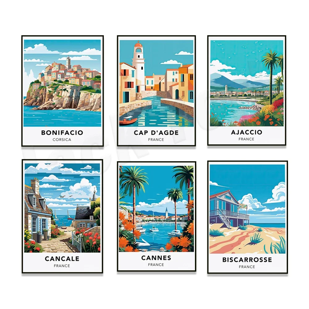 Arcachon Antibes Bastia Cancale Cap dɺgde Ajaccio Bonifacio Biscarrosse BANDOL постер с принтом Франция