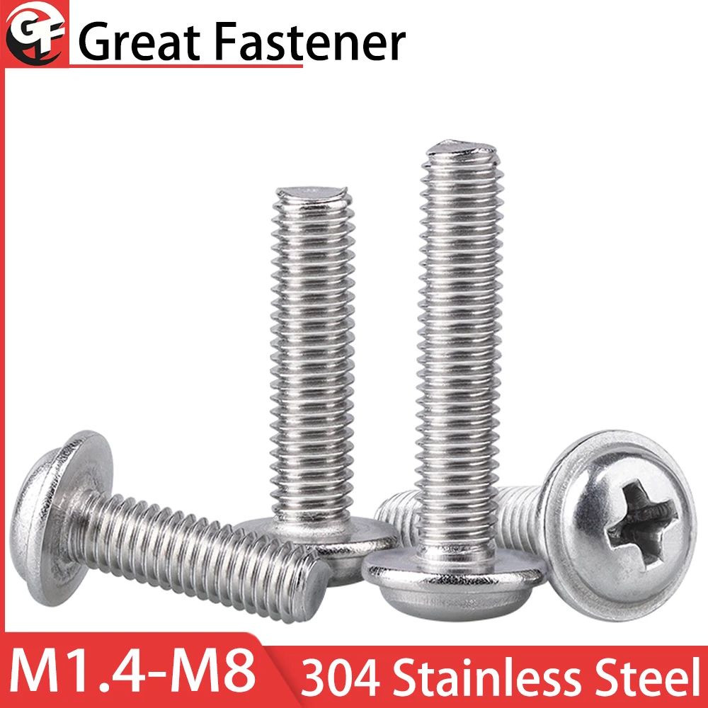 M1.4 M2 M3 M4 M5 M6 M8 Винты Phillips из нержавеющей стали 304 с круглой головкой и шайбой с цилиндрической резьбой Компьютерная электроника
