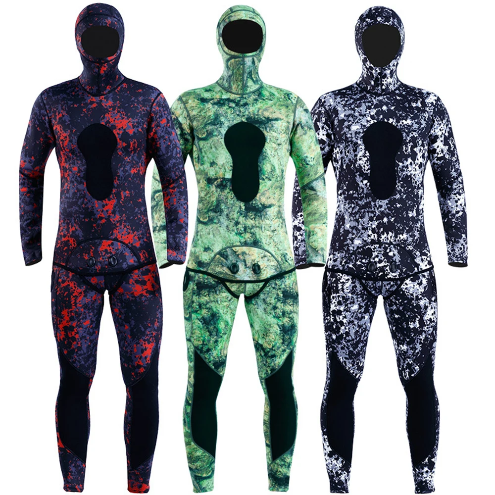 3mm Neoprene Wetsuit Men Hooded Camouflage Wetsuit Snorkeling Underwater Hunting Fishing 2 Piece Wetsuit Warm Swimsuit 2022