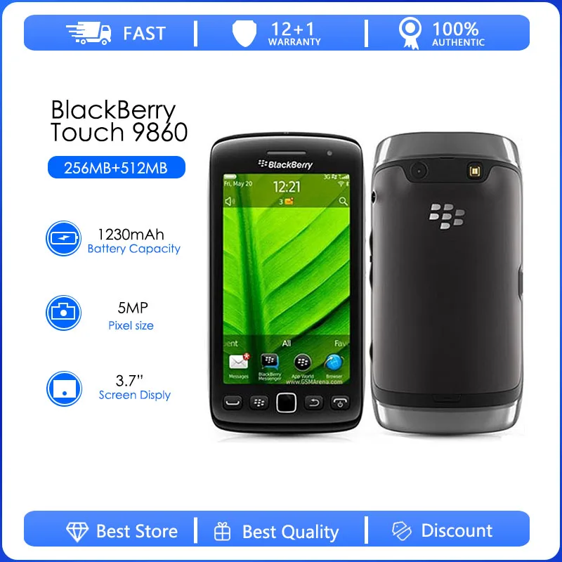 BlackBerry Torch 9860 Refurbished Original Mobile Phone 3.7 Inches Blackberry OS 5MP Camera 768MB RAM 4GB ROM 720p 480x800 Used