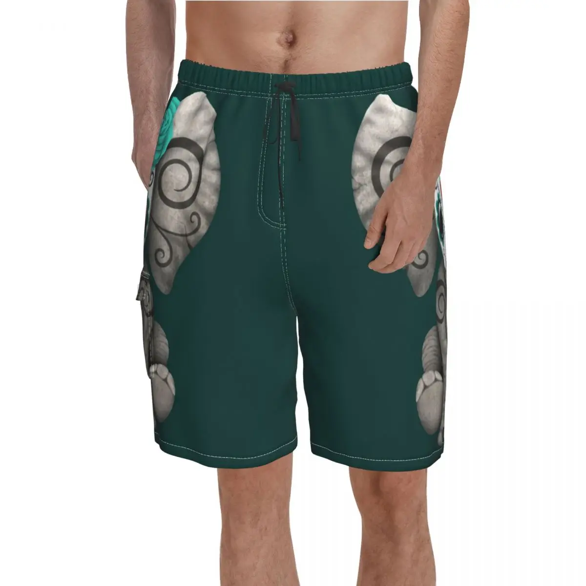 

Sugar Skull Baby Elephant A-Line Dress Board Shorts Teal Blue Day of the Dead Male Classic Beach Shorts Hot Sale Customs Trunks