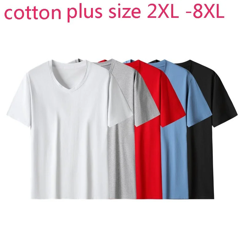 

New Arrival 95% Cotton Super Large Summer Men Fashion Casual Short Sleeve V-neck Knitted T-shirt Plus Size 2XL3XL4XL5XL6XL7XL8XL