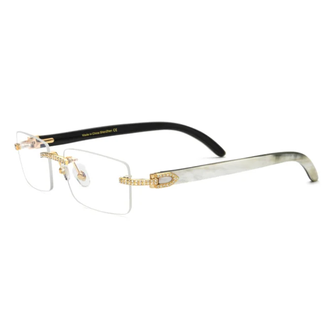 

Rhinestone Square Sunglasses Luxury Wood Buffalo Horn Diamond Carter Sun Glasses Fashion Mens Rimless Sunglass Shade Eyewear