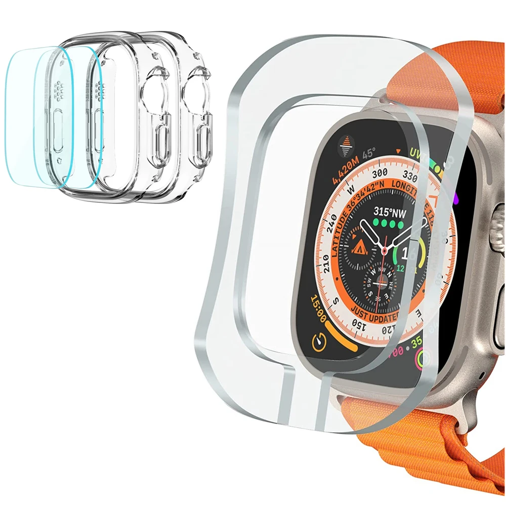 

2+2 for apple watch Ultra 49mm Tempered Glass Screen Protector with Alignment Tools + case for iwatch ultra Protective Film Case