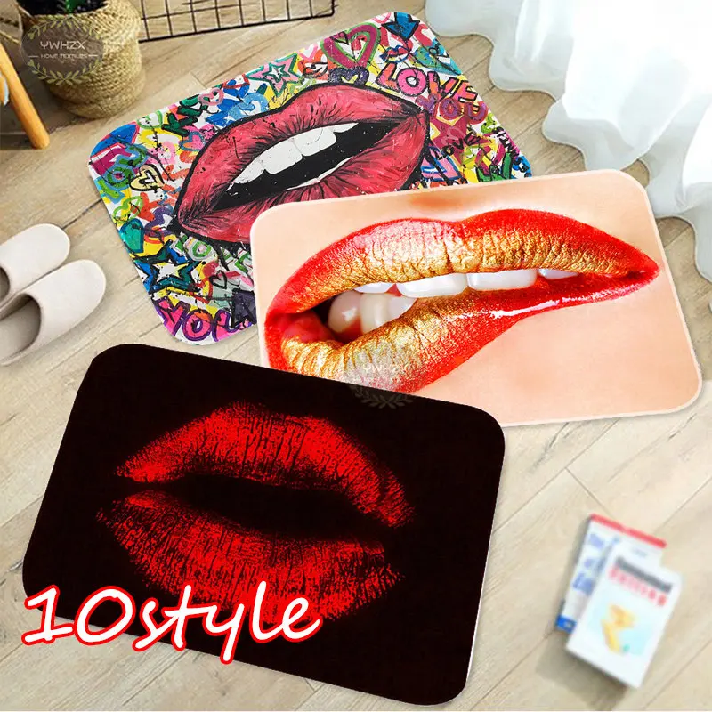 

Cartoon Lip Print Entrance Door Mat Lipstick Girls Design Area Rugs Living Room Kitchen Bedroom Bathroom Non-slip Floor Doormat