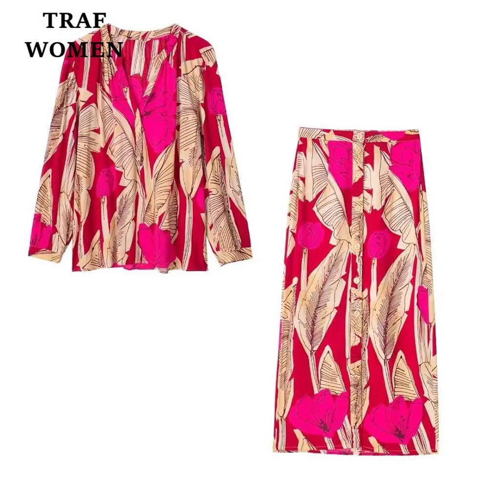 

Женский Повседневный комплект с юбкой и пуговицами, с цветочным принтом