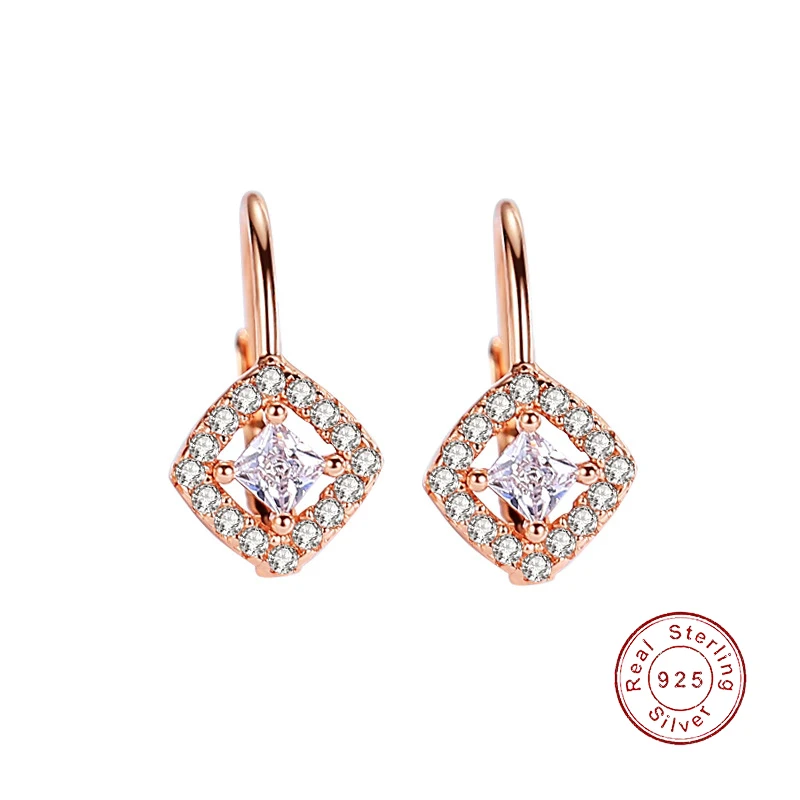 

Rose Gold AAA CZ Earrings S925 Sterling Silver Hollow Earrings Summer For Women Jewelry Birthday Party Gift+box