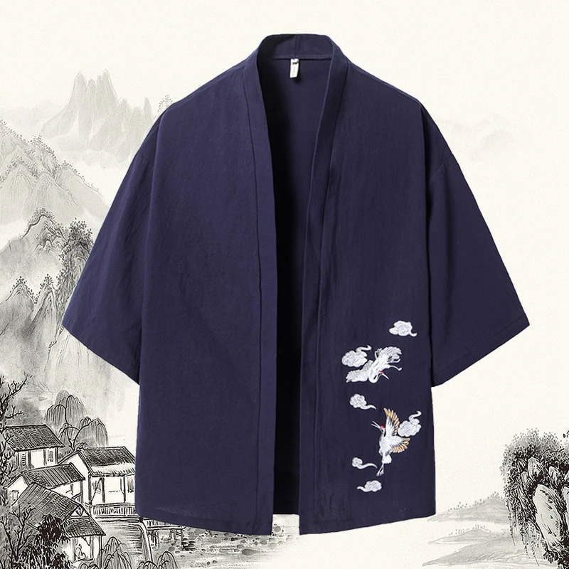 

Summer Men's Haori Cardigan Kimono Shirt Samurai Japanese Clothing Windbreaker Loose Yukata Jacket Streetwear