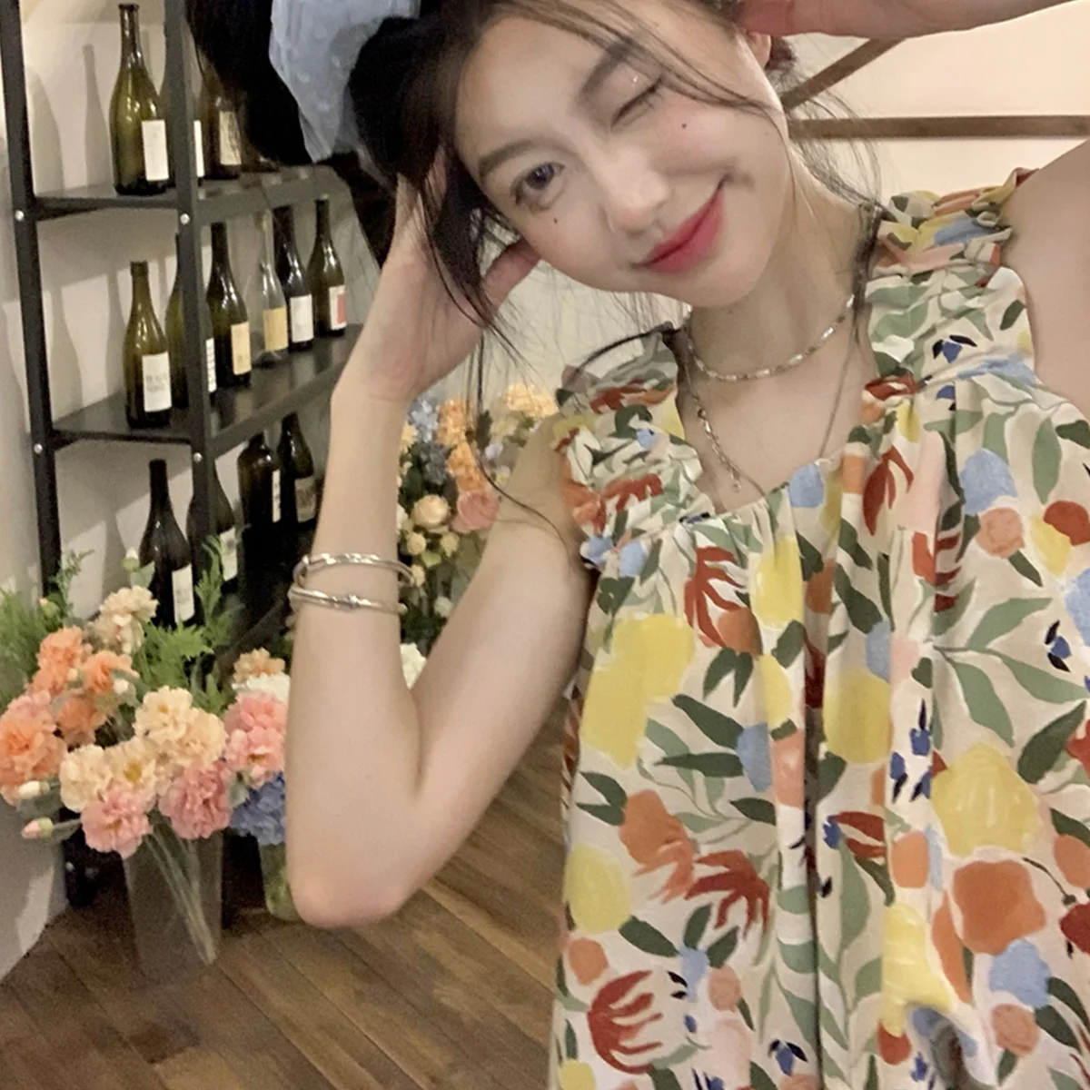 Paixiang/French Sweet and Spicy Floral Small Sling Vest Women's Summer 2025 New Arrival Slim Fit Slimming Top