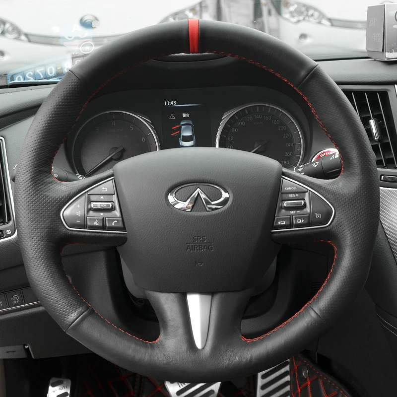 

For Infiniti Q50 2014 2015 2016 QX50 2015 2016 2017 Black Non-slip Leather DIY Car Steering Wheel Cover Interior Accessories