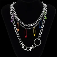 kunjoe set colorful cool pendant necklace for hip hop men women pink link chain star heart necklace choker jewelry party collar