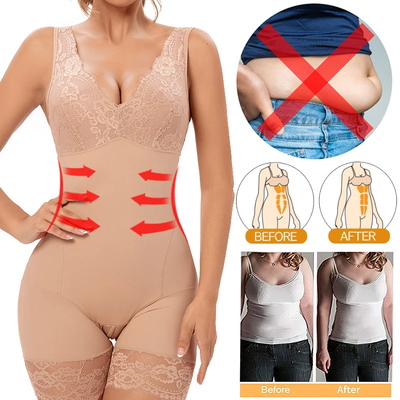 Full Body Shaper for Women Overbust Lace Design Tummy Control Butt Lifter Thigh Slimmer Waist Trainer Slimming Sheath Underwear