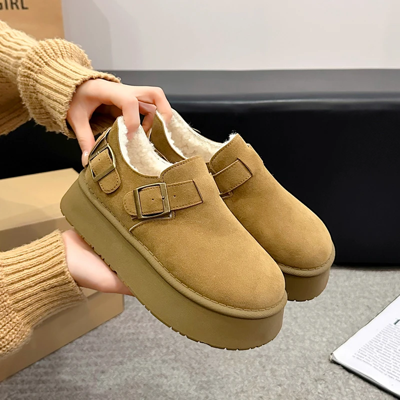 2024 женские тапочки шлепанцы зимние сапоги на платформе высокое качество кожаные