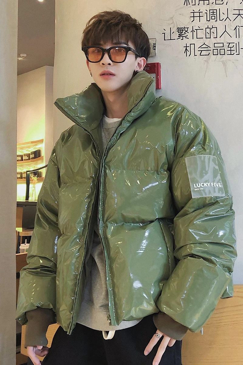 Men's Cotton Padded Clothes Glossy Stand Collar Korean Parkas Fashion Brand Thicken Male Warm Jackets Harajuku Street Clothes