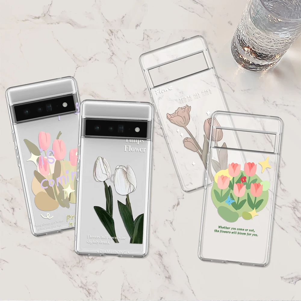 

Tulip Floral Phone Case for Google Pixel 7a 7Pro 7 6a 6 6Pro 5 5a 5G 4XL 4 2 3XL 2XL 3 3a 3aXL 4a Transparent Soft TPU Cover