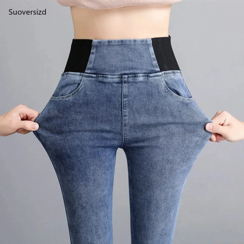

Retro Sexy Skinny High Waist Pencil Jeans Chic Casual Classic Stretch Trousers Women's Streetwear Big Size 36 Denim Pants Female