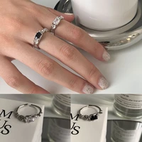 vintage male female black zircon ring square crystal small stone wedding ring trendy silver color engagement rings for women men