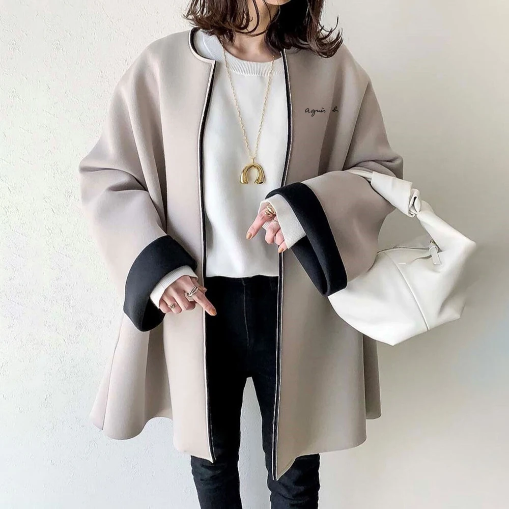 

Свободное зимнее женское пальто с буквенным принтом, повседневное офисное элегантное однотонное пальто большого размера, модные простые п...