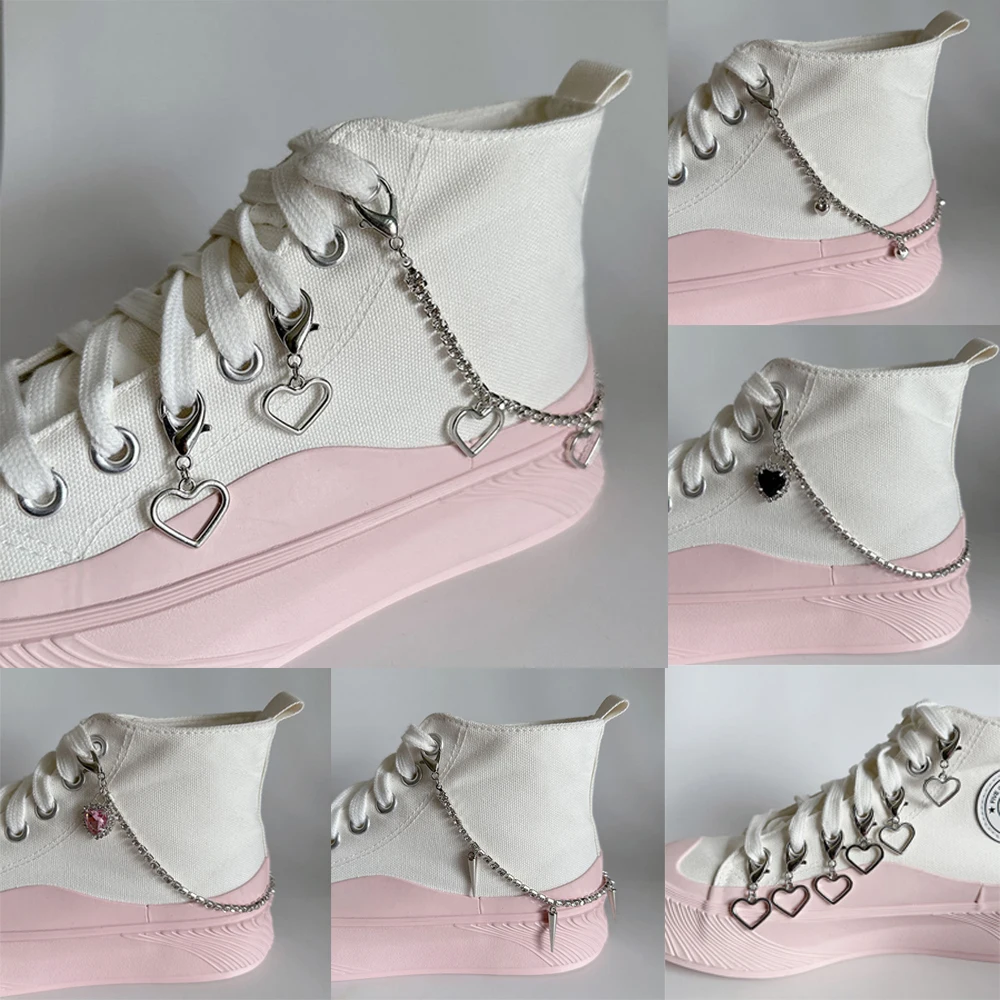 

1PCS Single Layer Heart Tennis Chain Shoe Buckles Decoration Canvas Board Shoes Accessories Creative Shoe Chain Jewelry