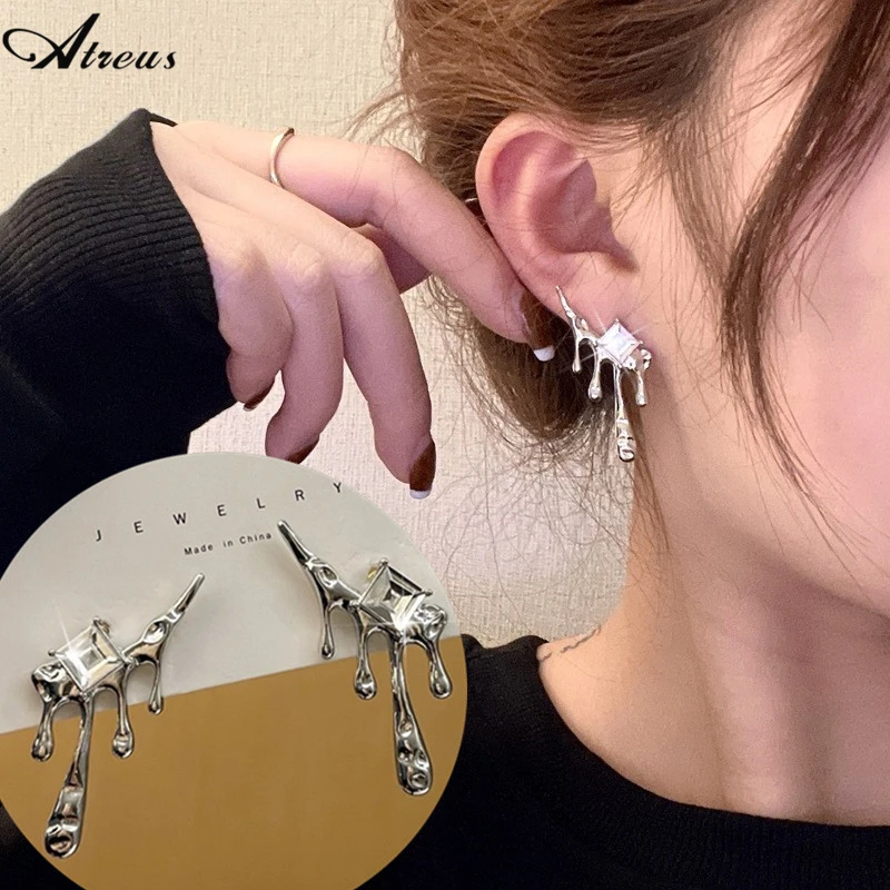 

Punk Gothic Party Style Metal Water Drop Stud Earrings Women's Fashion Y2K Jewelry Zirconia Crystal Earrings Fairy Elf Wings Ear